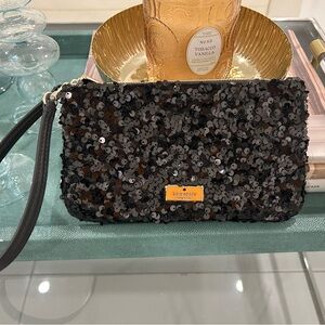 Kate Spade Luxury Black Sequin Wristlet Clutch